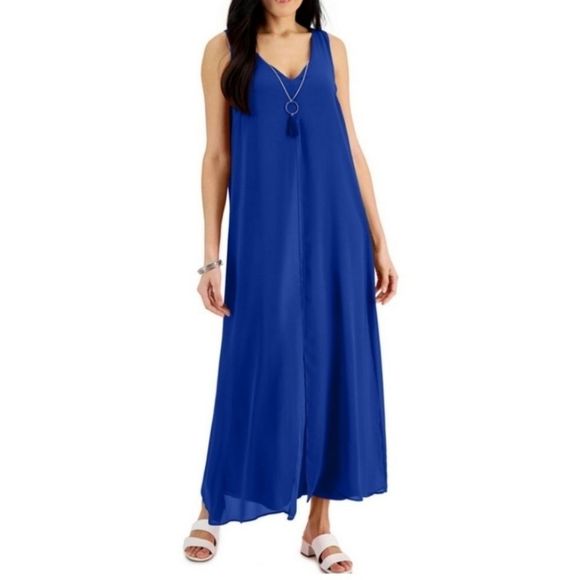 JM Collection Necklace Overlay Maxi Dress Small - Picture 1 of 11
